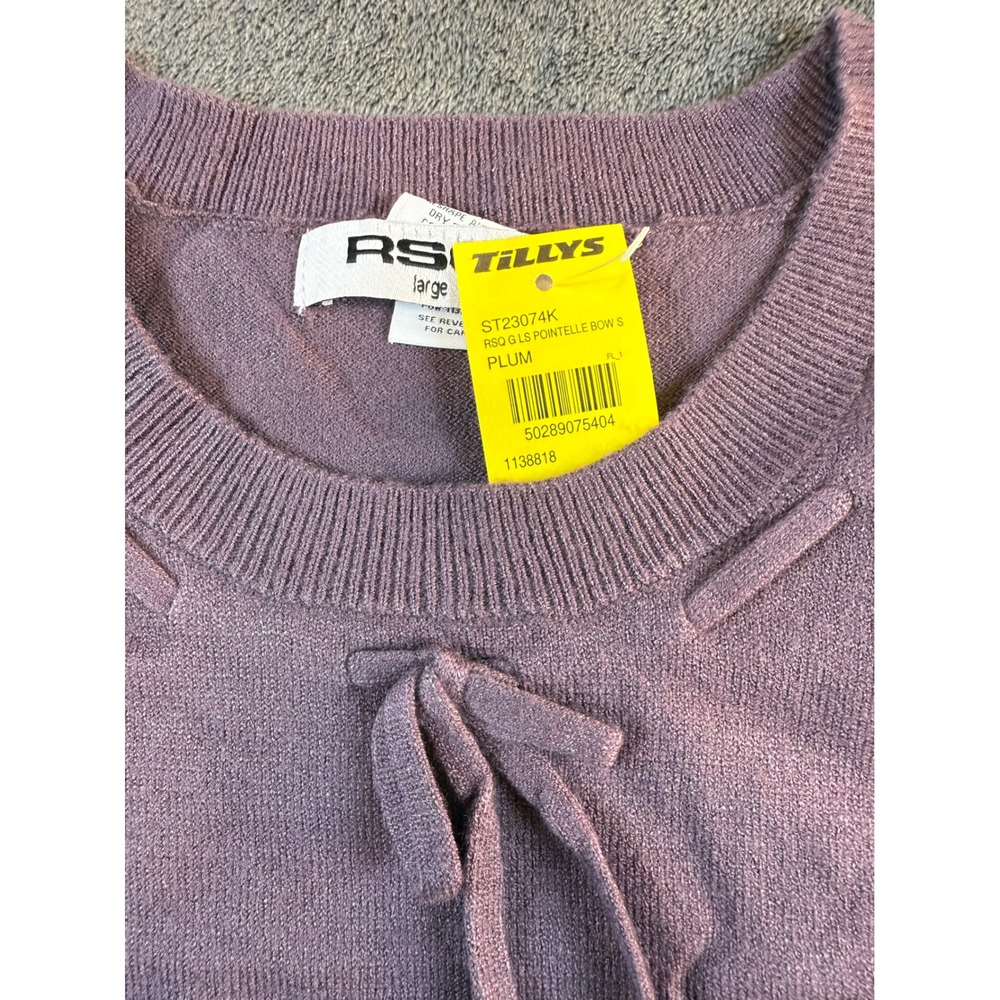 RSQ Tillys Girls Plum‎ Knit Sweater Bow Neck Cable Knit Trim Kids Large - Picture 4 of 8
